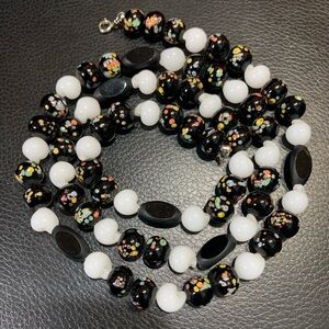 Miriam Haskell cherry brand Japanese black Tombo glass beads Necklace#360